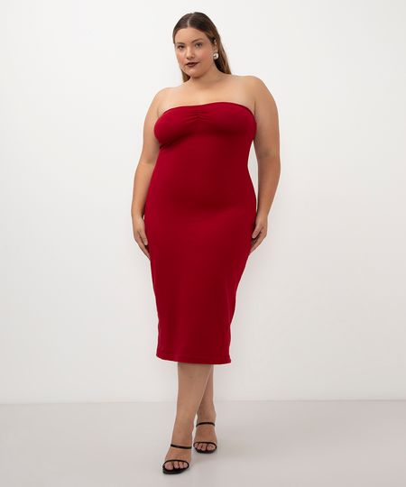 vestido de tricot sem alça plus size vermelho GG1 vestido de tricot sem alça plus size vermelho GG1