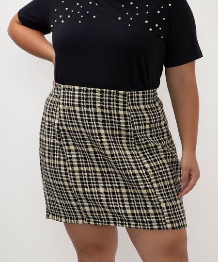 saia curta xadrez plus size preto 52 saia curta xadrez plus size preto 52