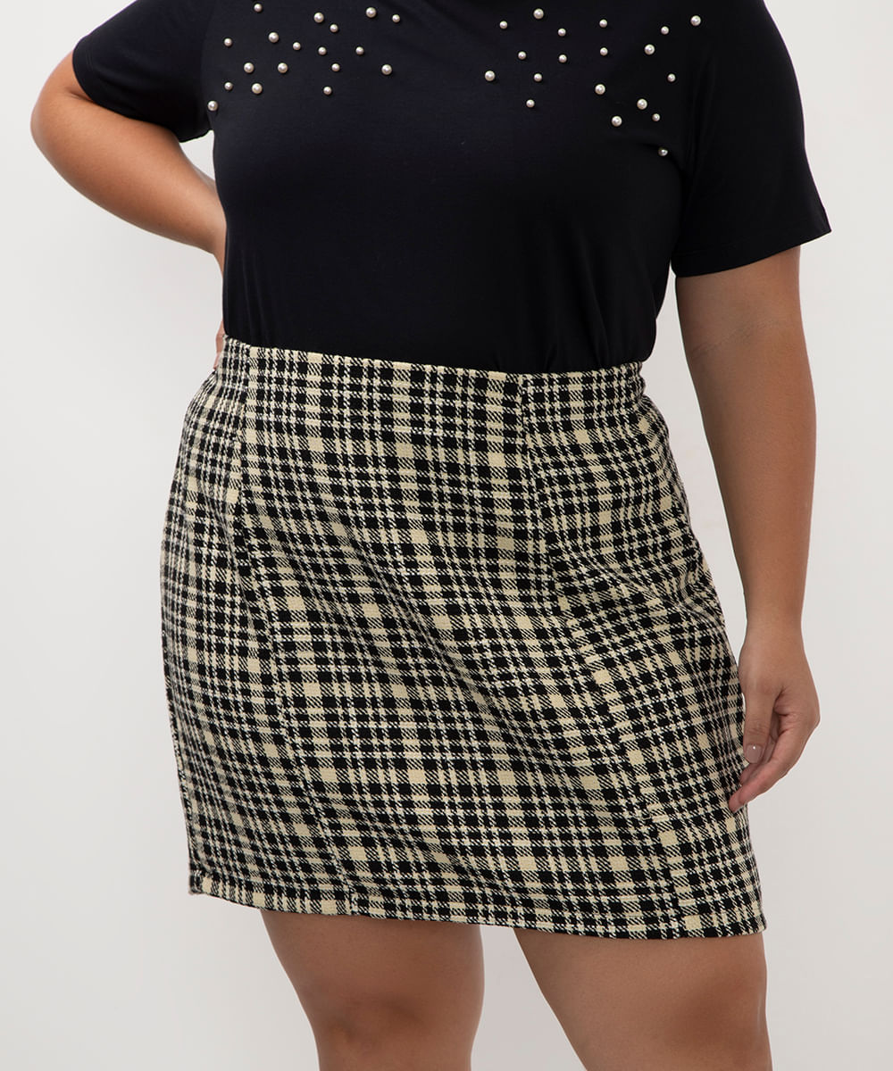 saia curta xadrez plus size preto