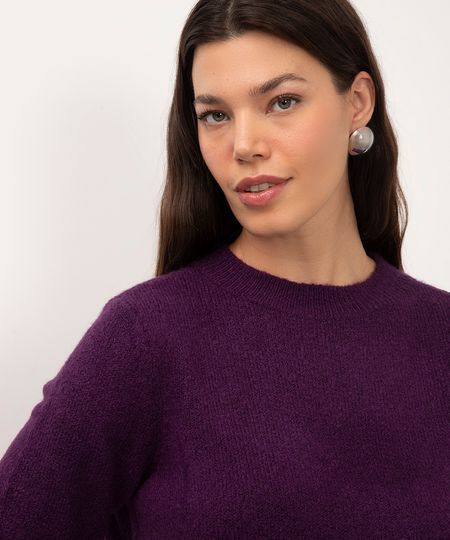 suéter básico de tricô roxo P