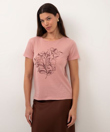 camiseta de algodão floral rosa M