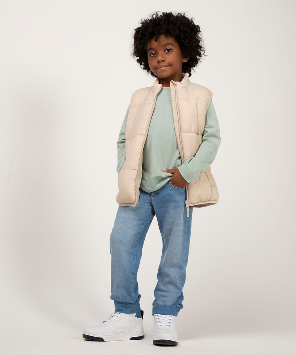 calça jeans infantil slim com bolsos azul claro