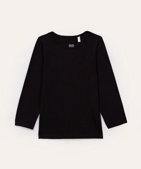 blusa infantil de algodão manga longa lisa preto 1
