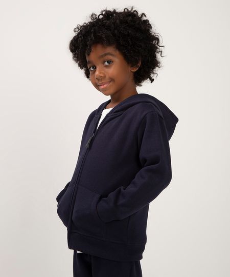 blusão infantil de moletom com zíper - azul marinho 6
