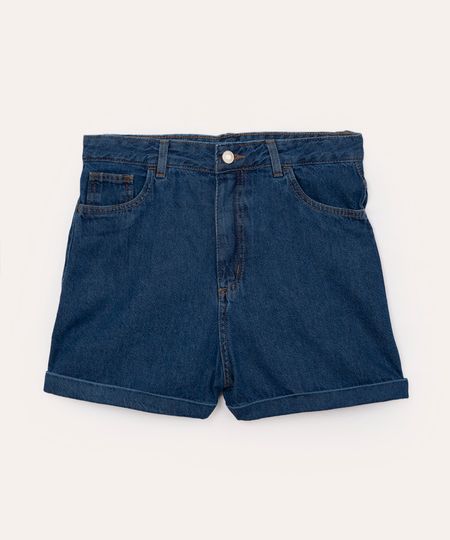short mom jeans juvenil barra dobrada azul escuro 10