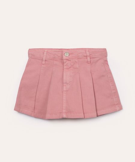 short saia infantil jeans com pregas rosa 4