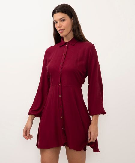 vestido curto de viscose manga bufante vinho M
