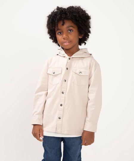 camisa infantil de sarja com capuz bege 8