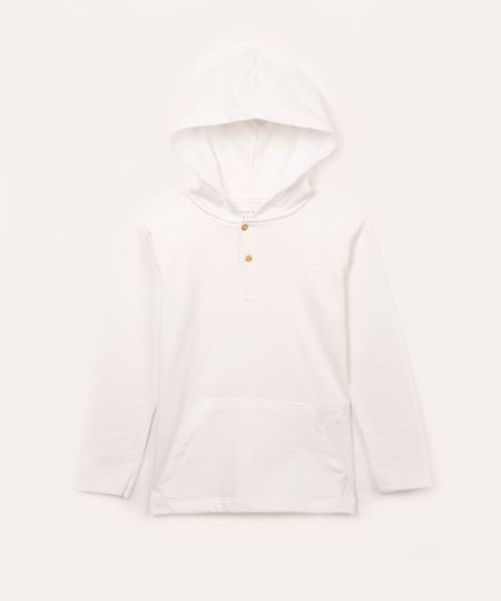 camiseta infantil de algodão texturizada com capuz manga longa azul médio - branco 4