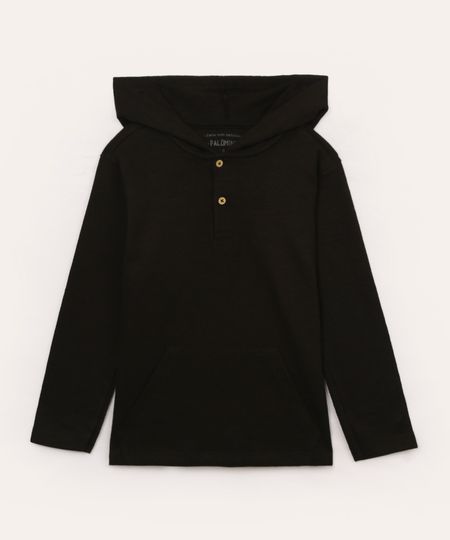 camiseta infantil de algodão texturizada com capuz manga longa azul médio - preto 4