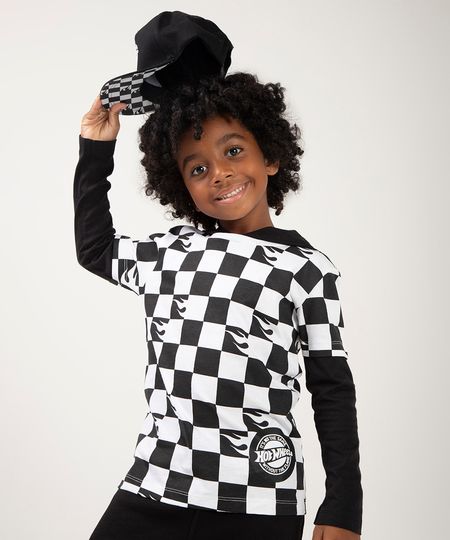 camiseta infantil manga longa com capuz hot wheels branco 4