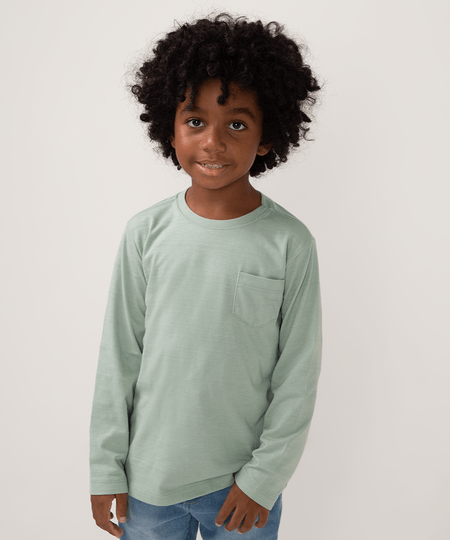 camiseta infantil com bolso manga longa verde claro 4