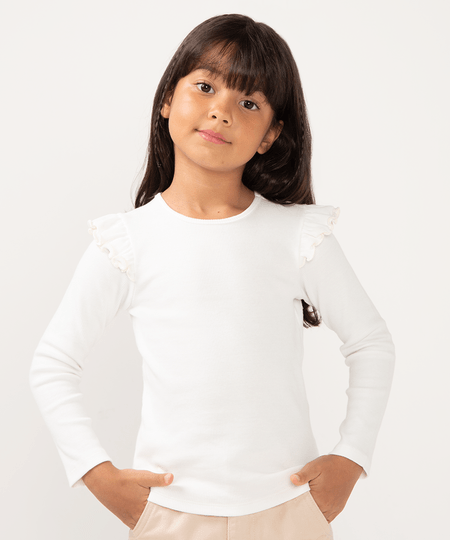 blusa de algodão infantil com babado off white 6