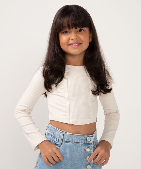 cropped de viscose infantil com brilho off white 6