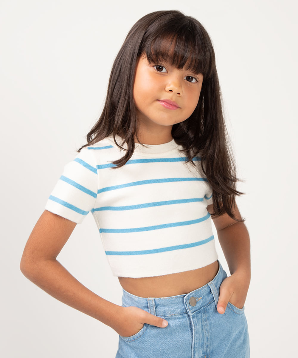 blusa de tricot infantil listrada azul