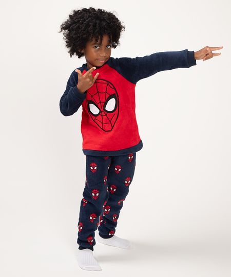 pijama de pelúcia infantil homem aranha manga longa azul marinho 2