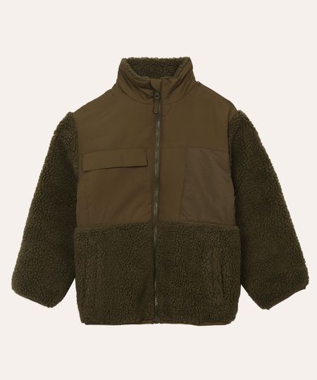 jaqueta com pelúcia infantil gola alta verde militar 6