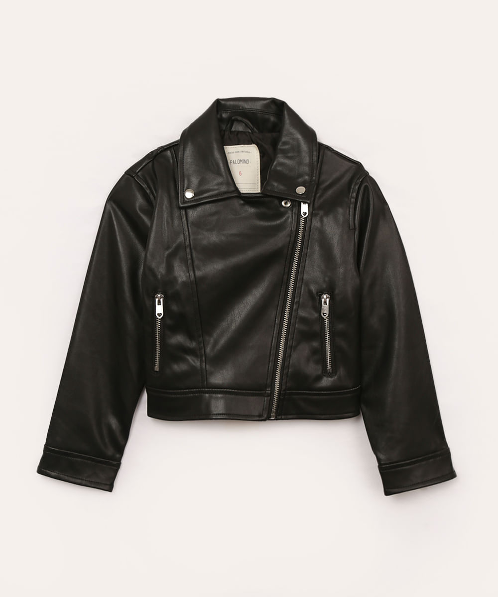 jaqueta biker infantil de poliuretano preto