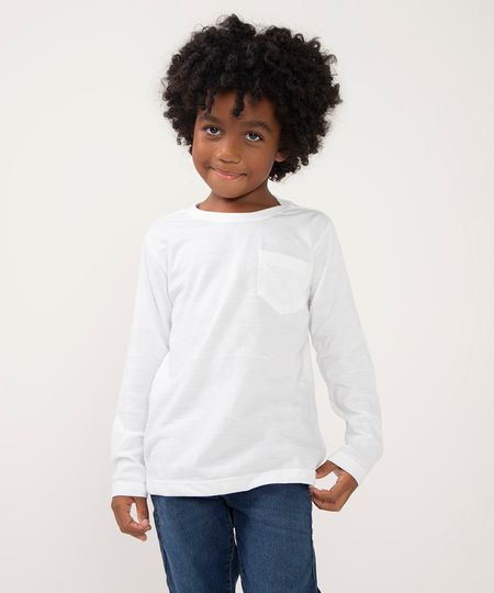 camiseta infantil com bolso manga longa off white 8