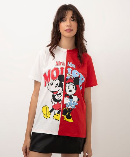 camiseta de algodão mickey e minnie vermelho P camiseta de algodão mickey e minnie vermelho P