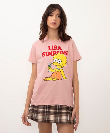 camiseta de algodão lisa simpson rosê PP