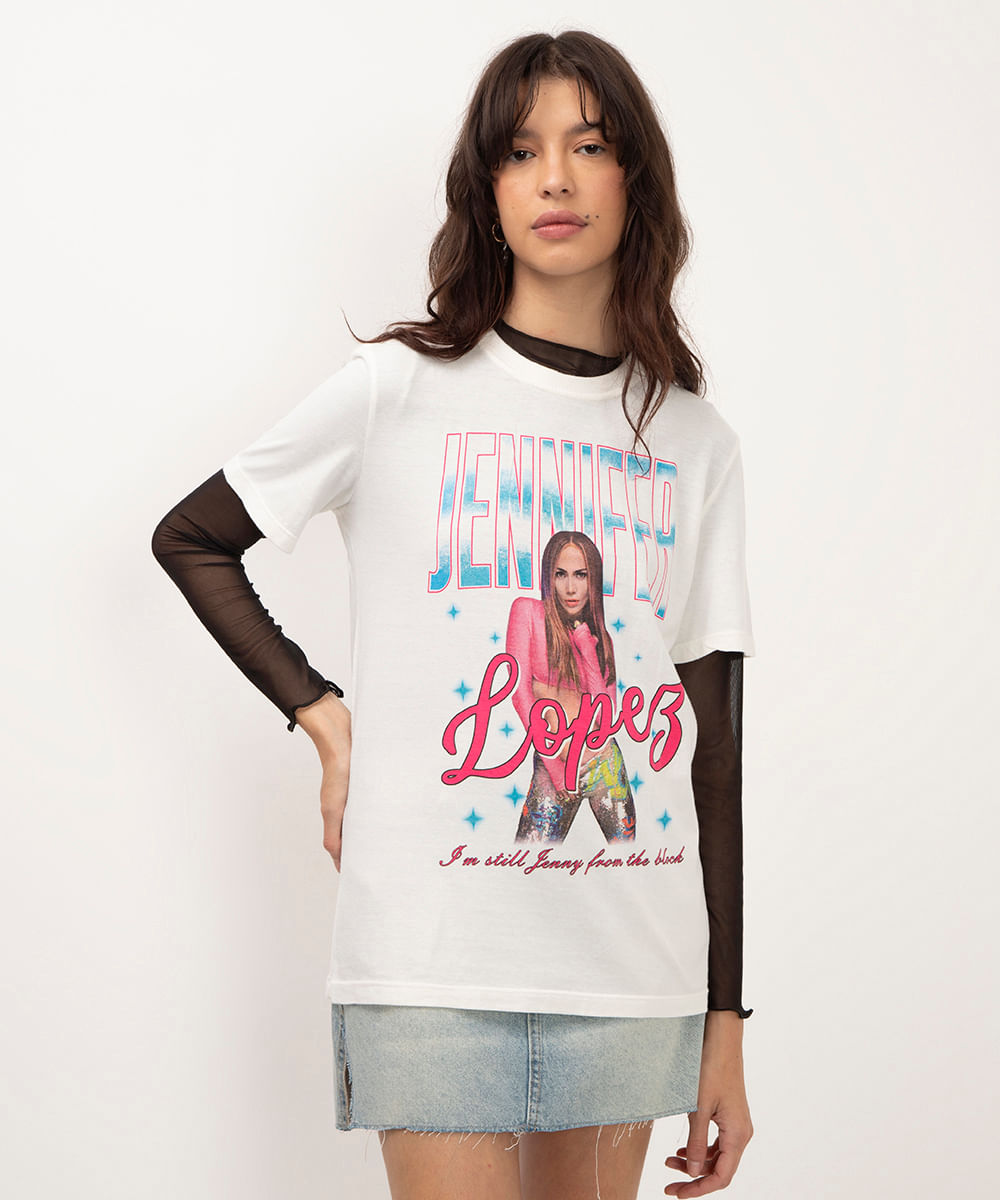camiseta de algodão jennifer lopez off white