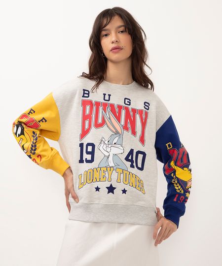 blusão de moletom looney tunes cinza M blusão de moletom looney tunes cinza M