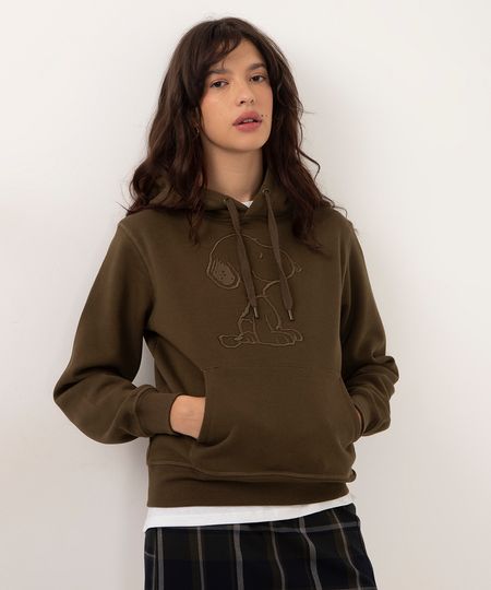 blusão de moletom bordado snoopy verde militar PP blusão de moletom bordado snoopy verde militar PP
