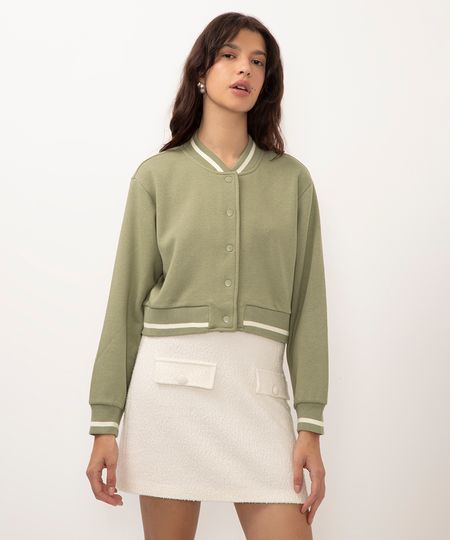 jaqueta de moletom cropped bomber verde GG jaqueta de moletom cropped bomber verde GG