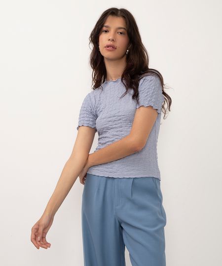 blusa manga curta texturizada azul claro P