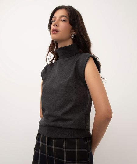 blusa de tricot gola alta muscle tee cinza G blusa de tricot gola alta muscle tee cinza G