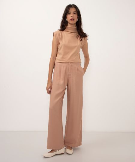 calça wide leg de viscose cintura alta - rosa velho 34