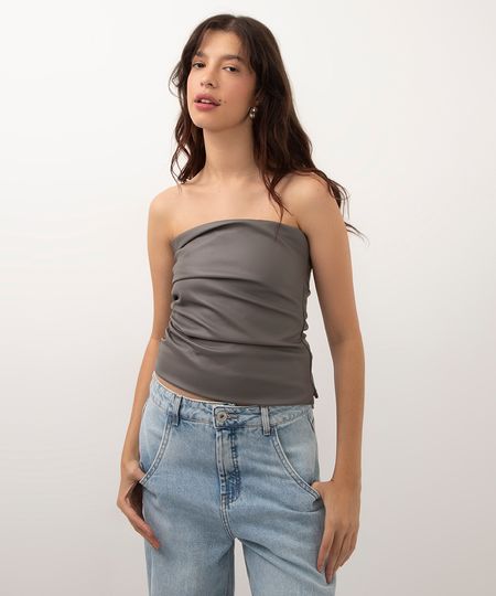 blusa sem alça de poliuretano com franzido cinza M blusa sem alça de poliuretano com franzido cinza M