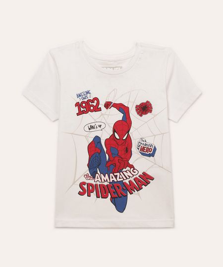 camiseta de algodão infantil manga curta homem aranha branco 1
