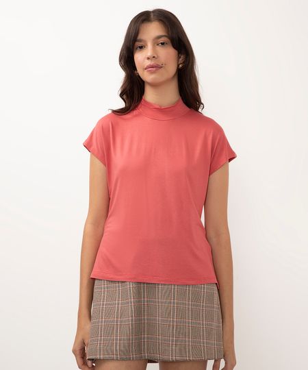 blusa de viscose gola alta manga curta rosa PP blusa de viscose gola alta manga curta rosa PP