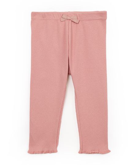 calça de algodão infantil canelada rosa 9-12