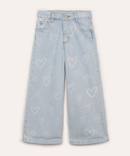 calça jeans infantil wide leg coração azul claro 2