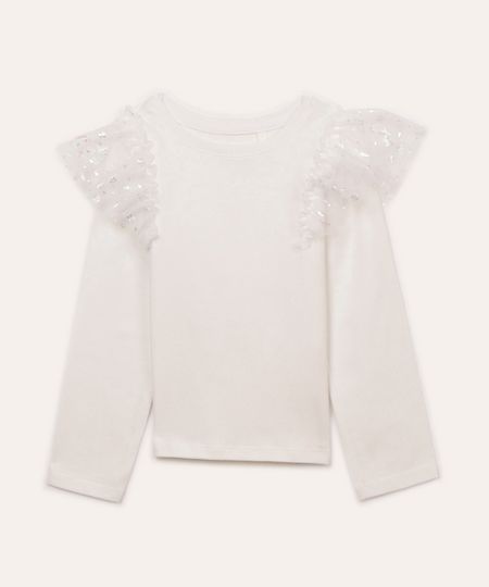 blusa infantil de algodão com tule holográfico off white 3