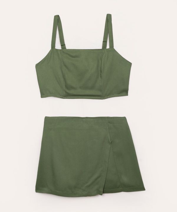 conjunto de viscose juvenil cropped e short saia verde 10