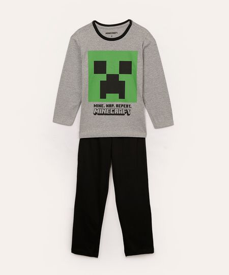 pijama de algodão infantil minecraft cinza mescla 6
