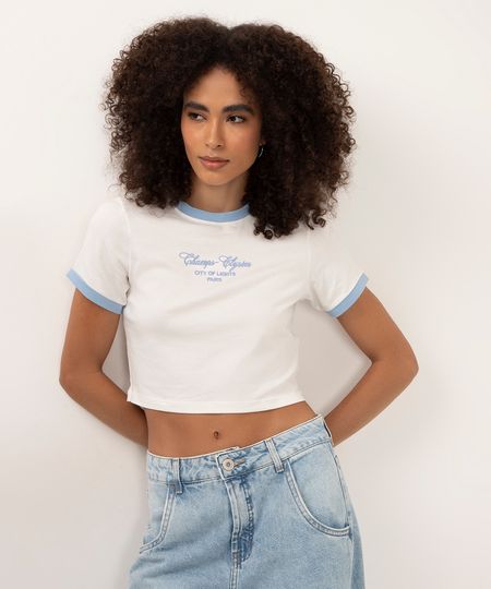 camiseta cropped de algodão champs elysées off white PP camiseta cropped de algodão champs elysées off white PP