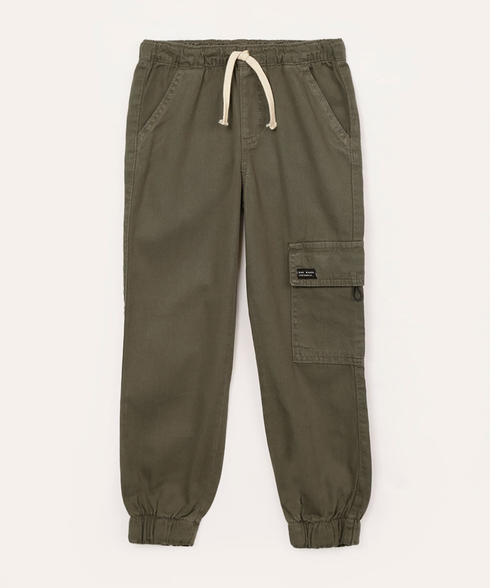 calça de sarja infantil jogger cargo verde