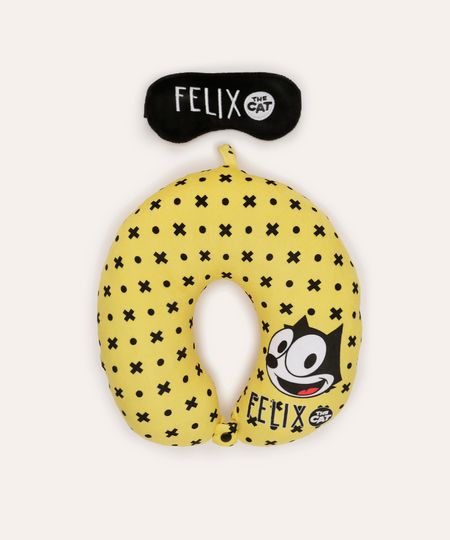 apoio de pescoço com máscara de dormir gato felix amarelo UNICO apoio de pescoço com máscara de dormir gato felix amarelo UNICO