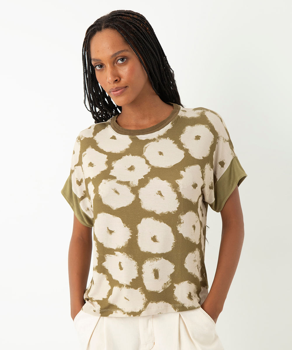 blusa de viscose rosa verde clarisse romeiro verde militar