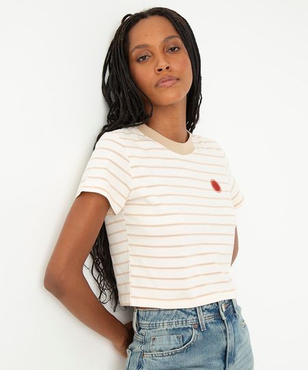 camiseta de algodão listrada bordada sol clarisse romeiro off white GG1