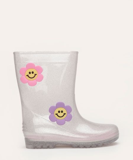 galocha infantil com brilho e flores transparente 27-28 galocha infantil com brilho e flores transparente 27-28