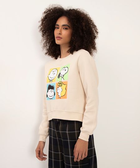 blusa de moletom cropped snoopy bege M blusa de moletom cropped snoopy bege M