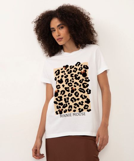 camiseta de algodão minnie animal print off white G