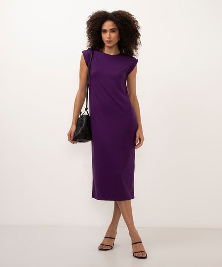 vestido midi básico canelado muscle tee preto - roxo escuro PP