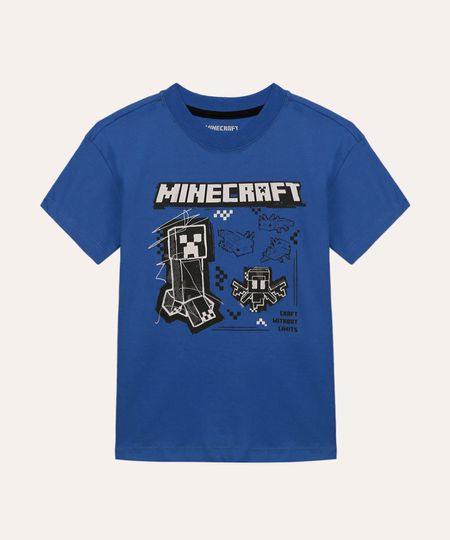 camiseta de algodão infantil minecraft azul 8